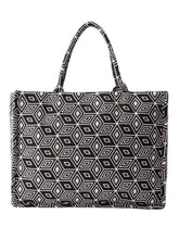 PRIMROSE Geometric Pattern Canvas Tote Bag, Black and White Design, Large Shoulder Handles